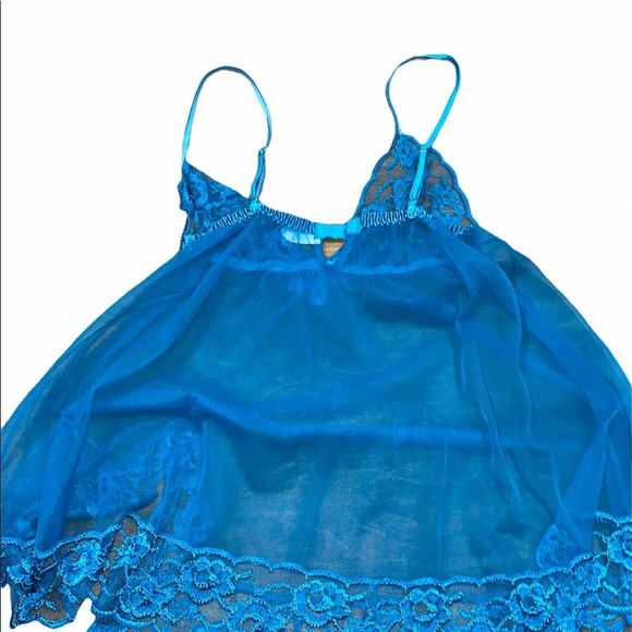 Fredericks of Hollywood turquoise lacey lingerie slip size small - Picture 2 of 4